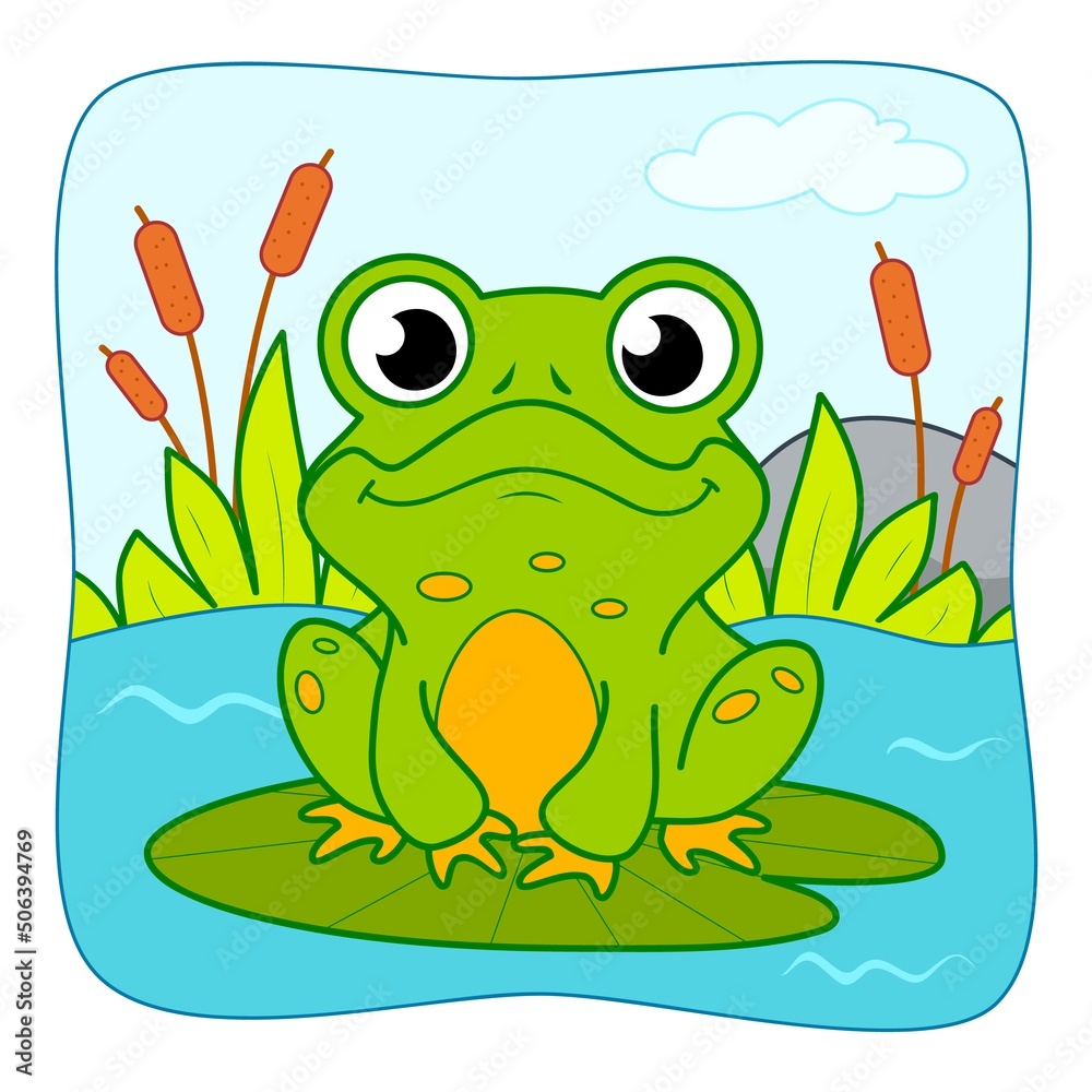 Fototapeta premium Cute Frog cartoon. Frog clipart vector. Nature background