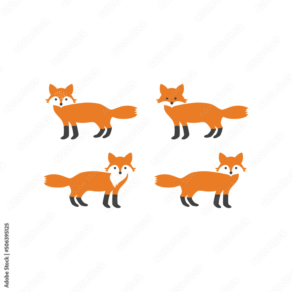 Obraz premium Fox colorful cartoon character. Red foxes vector illustration.