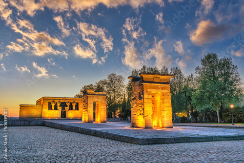 Madrid Spain, sunset city skyline at Temple of Debod photo