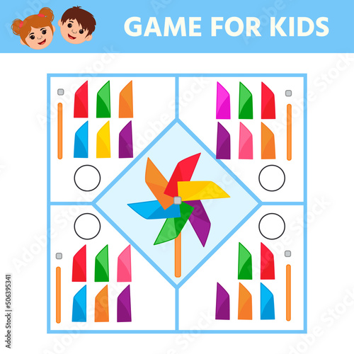 Educational game for preschool children. Find out what elements the picture consists of. Vane. The development of logic and attention. Vector illustration. Printable sheet