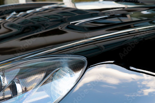 Selective focus, view of the soot of a modern car.