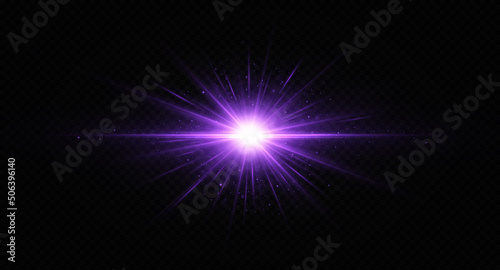 Fototapeta Naklejka Na Ścianę i Meble -  Shining purple star. Light Effect Bright Star, Christmas Star. Purple glowing light explodes.