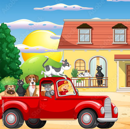 Outdoor scene with domestic animals