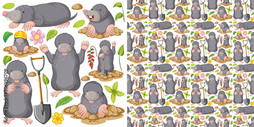 Seamless pattern with cartoon wild animals