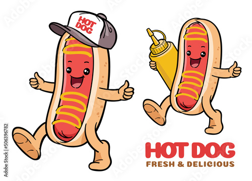 Cute hot dog cartoon character
