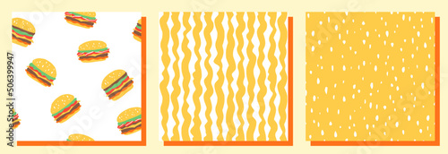Burger pattern. Seamless illustration. Vector set.