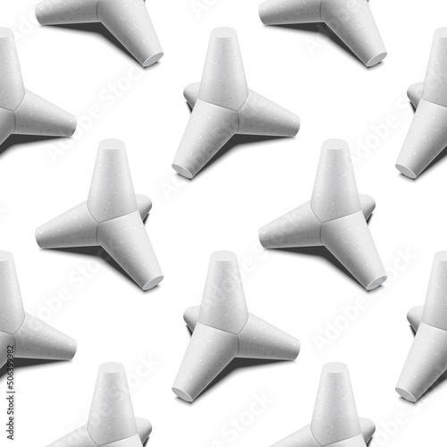 Seamless pattern with various projections of beach protection concrete tetrapods. Vector engineering background illustration.
