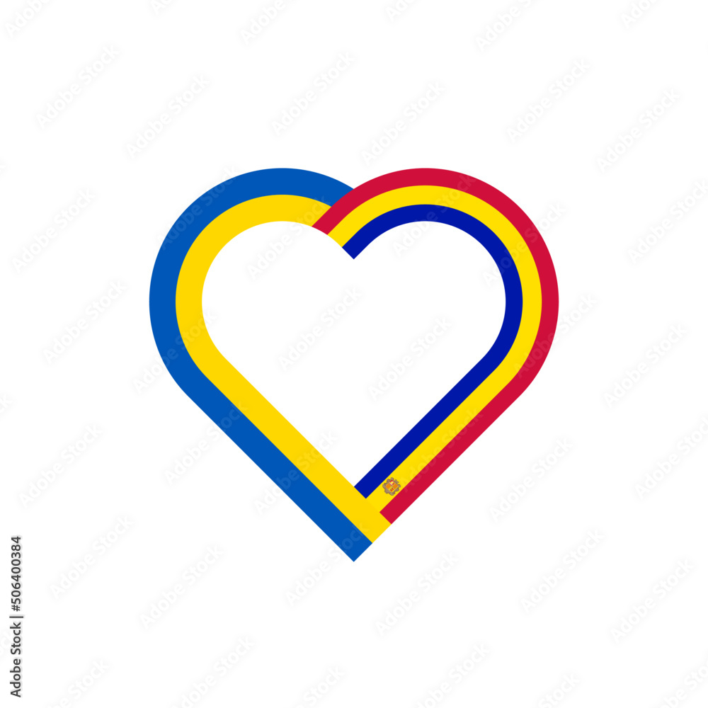 unity concept. heart ribbon icon of ukraine and andorra flags. vector illustration isolated on white background unity concept. heart ribbon icon of ukraine and andorra flags. vector illustration isolated on white background