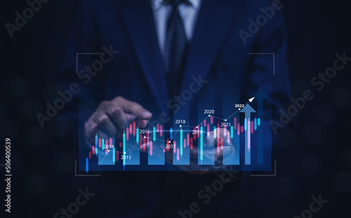 Businessman hand touch on visual screen trading online stock market concept or Investment exchange forex.