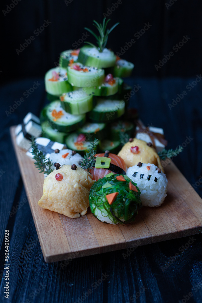 christmas cookies and christmas sushi tree