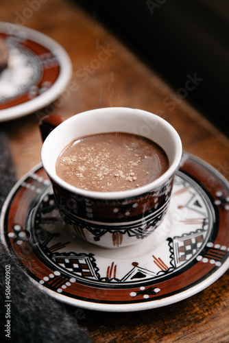 hazelnut hot chocolate milk in Moroccan cups