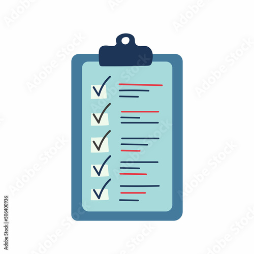 Checklist doodle icon. Hand drawn blue clipboard template vector illustration