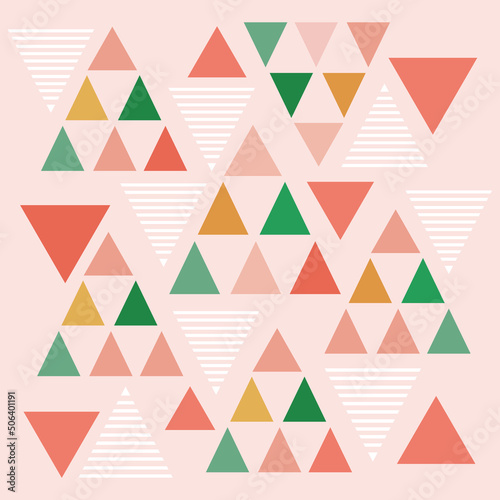 Geometric Triangle vector surface pattern color variation and different size background on pink pastel chic color mix with linear line. Graphic for fabric, wallpaper, printing 
