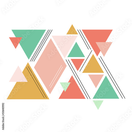 Modern Geometric Triangle vector pattern color variation and different size background pastel chic color mix with linear line. Graphic for fabric, wallpaper, printing 