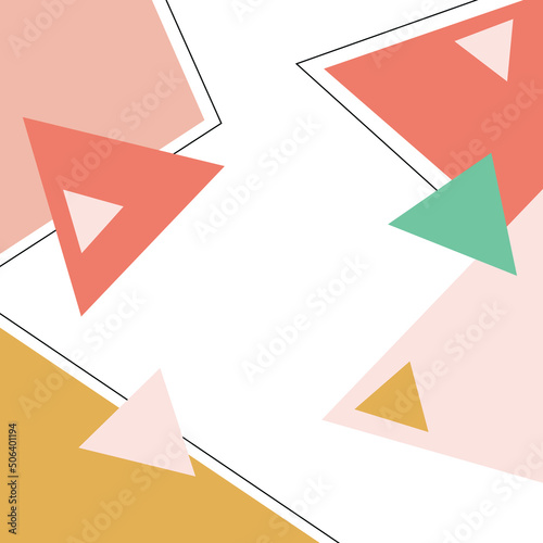 Modern Geometric Triangle vector pattern color variation and different size background pastel chic color mix with outline square frame. Graphic for Card, fabric, printing, wallpaper