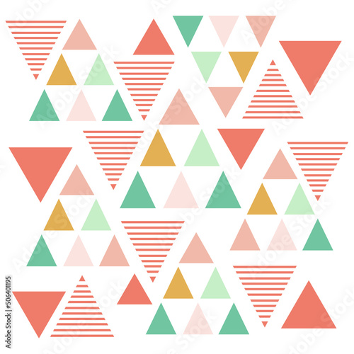 Geometric Triangle vector surface pattern color variation and different size background pastel chic color mix with linear line. Graphic for fabric, wallpaper, printing 