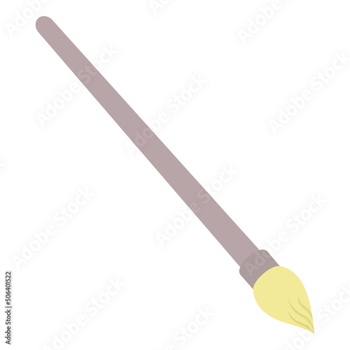 Paint brush. Artistic tool for coloring. Color vector illustration. Brush with stiff yellow bristles. Device for creativity. Isolated background. Flat style. Idea for web design.