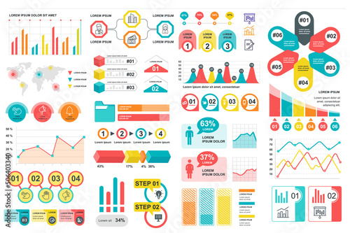 Bundle infographic elements data visualization vector design template. Can be used for steps, business processes, workflow, diagram, flowchart concept, timeline, marketing icons, info graphics.
