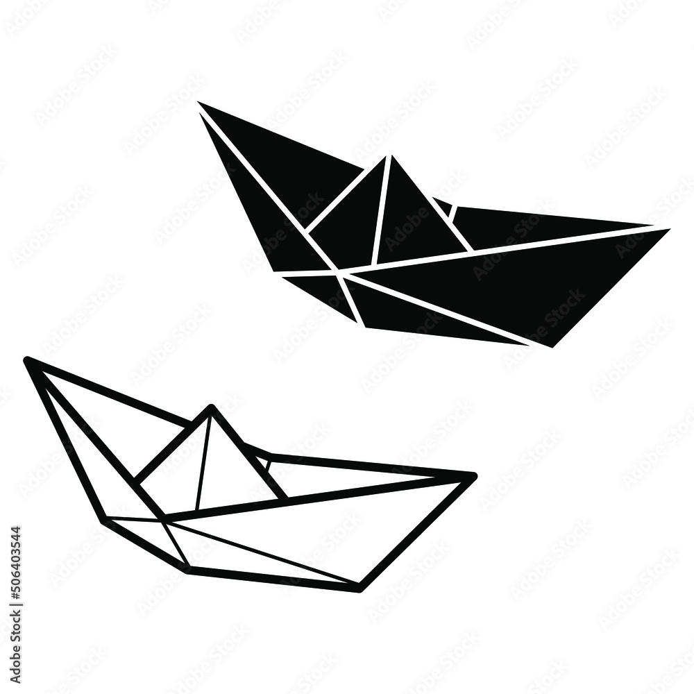 Set of vector illustrations of paper boat icons. Outline simple and silhouette craft paper boat isolated on white background. Icon symbol of travel and sea. Set of vector illustrations of paper boat icons. Outline simple and silhouette craft paper boat isolated on white background. Icon symbol of travel and sea.