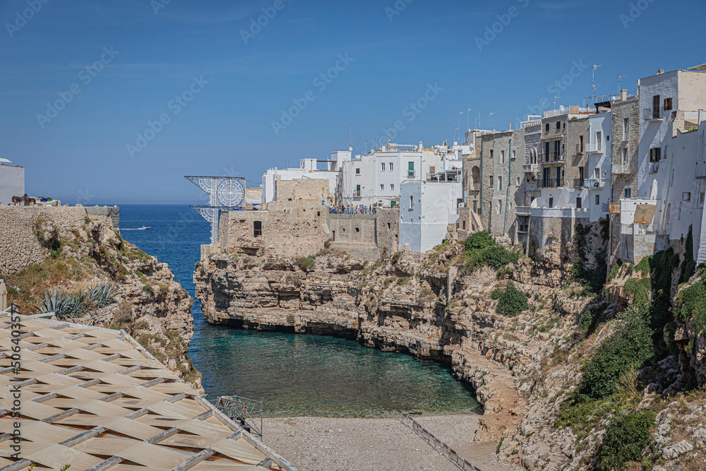 Polignano a mare is a town and comune in the Apulia, southern Italy, located on the Adriatic Sea.
