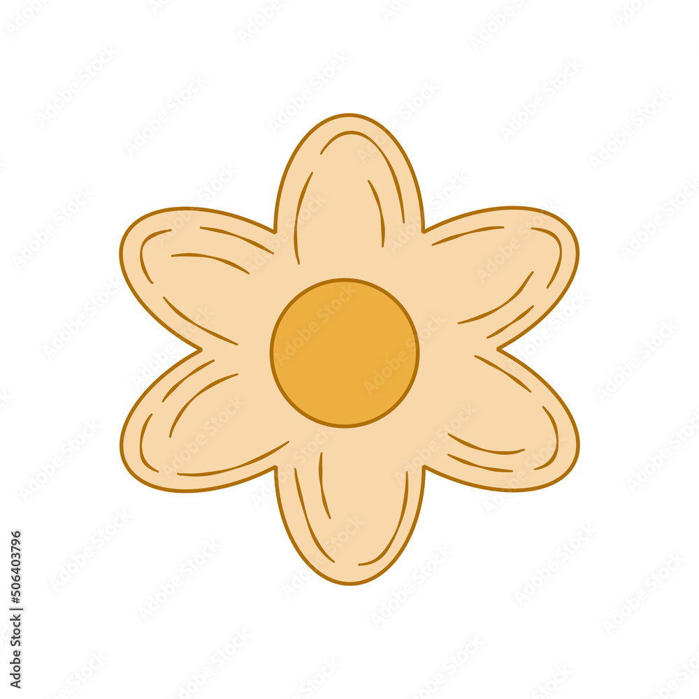 Boho groovy daisy flower isolated on white background. Daisy retro flower for pastel hippie design. Vector illustration Boho groovy daisy flower isolated on white background. Daisy retro flower for pastel hippie design. Vector illustration