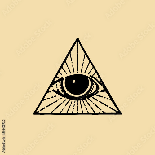 All Seeing Eye Tattoo Design. Pyramid Eye. The Eye of Providence Hand Drawn Engraving. Concept of secret society.
