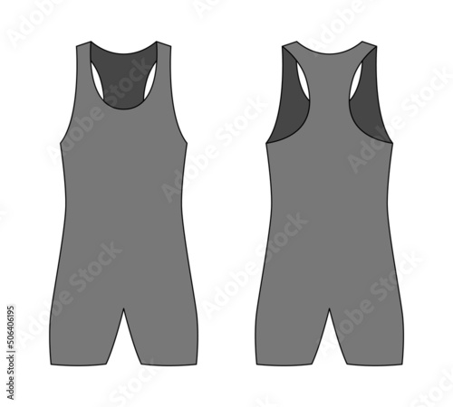 Gray Wrestling Singlet Template On White Background.Front And Back View, Vector File.