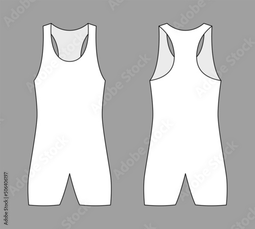 White Wrestling Singlet Template On Gray Background.Front And Back View, Vector File.
