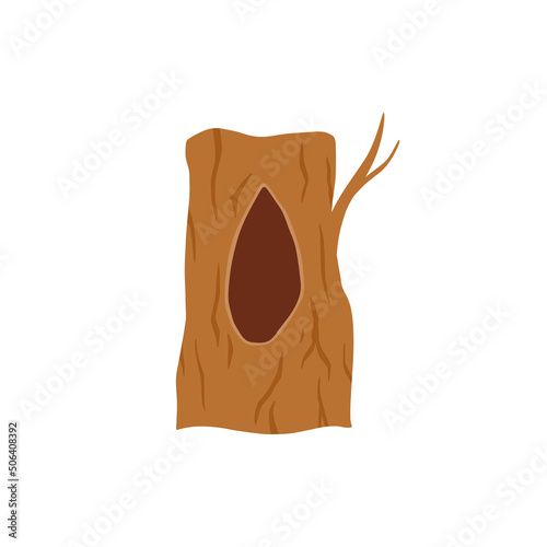 Empty burrow in tree trunk, flat vector illustration isolated on white background.