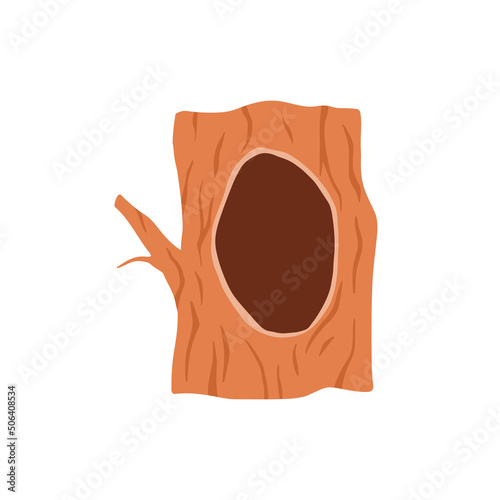 Big and empty tree hollow or burrow, flat vector illustration isolated on white background.