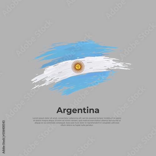 Argentina flag. Brush strokes. Stripes colors of the argentinian flag on a gray background. Vector design national poster, template. Place for text. State patriotic banner of argentina. Copy space