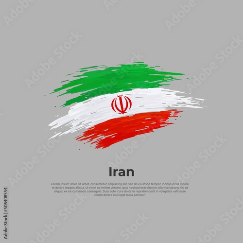 Iran flag. Brush strokes. Stripes colors of the iranian flag on a white background. Vector design national poster, template. Place for text. State patriotic banner of iran, cover. Copy space