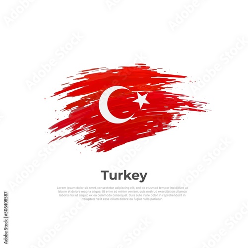 Turkey flag. Brush strokes. Colored stripes turkish flag on a white background. Vector design of national poster, template. place for text. State patriotic banner of turkey, cover. Copy space