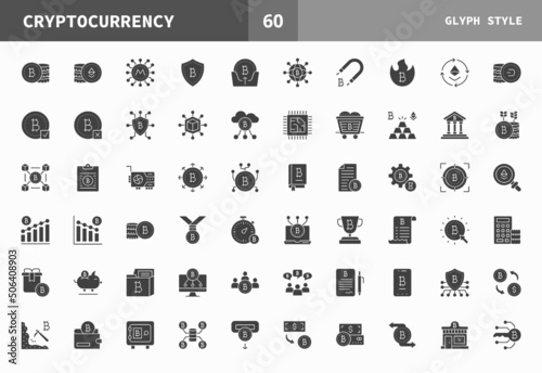 Cryptocurrency icon set glyph of vector icons. Can used for digital product, presentation, UI and many more.