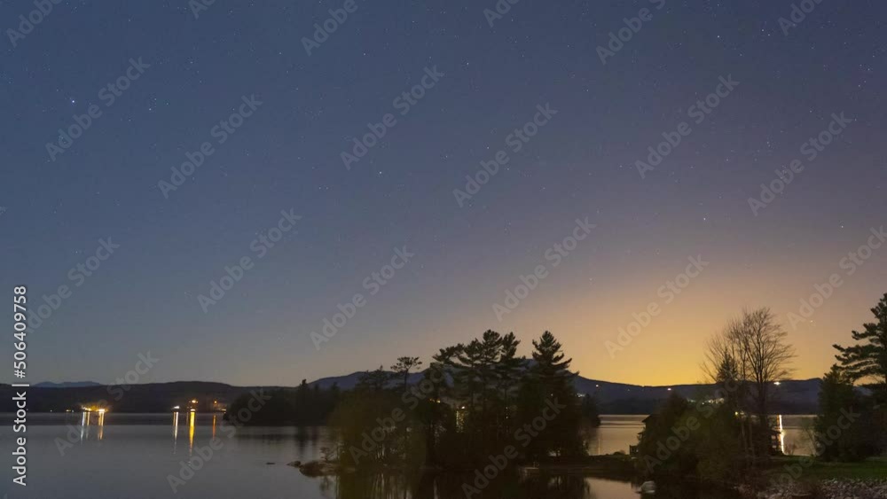 Night time lapse of new England lake with planes and jets flying over 4k 30p Night time lapse of new England lake with planes and jets flying over 4k 30p