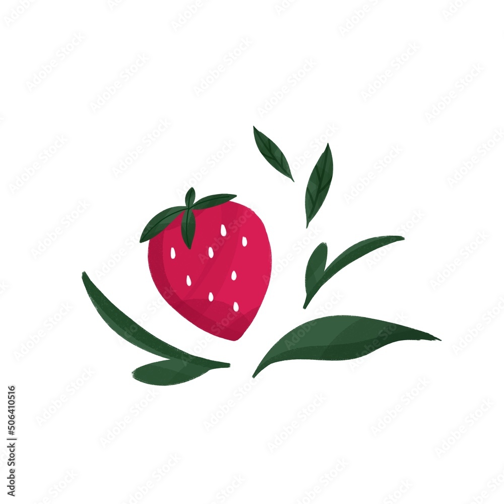 苺と葉っぱの挿し絵 Stock イラスト Adobe Stock