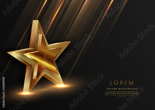 3d golden star golden with lighting effect on black background. Template luxury premium award design.