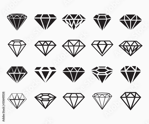 Diamond icon set. Line and flat Diamond icon set. Jewelry Diamond icons