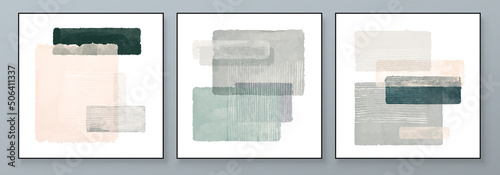 Set of Abstract Hand Painted Illustrations for Wall Decoration, Postcard, Social Media Banner, Brochure Cover Design Background. Square Modern Abstract Painting Artwork. Rectangle Vector Pattern