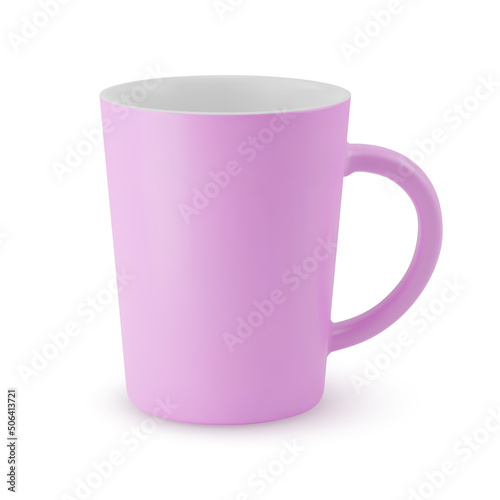 Illustration of Empty Pink Ceramic Coffee Cup or Tea Mug on a White. Isolated Mockup with Shadow Effect, and Copy Space for Your Design