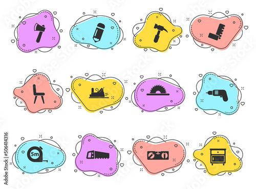 joinery glyph vector icons on color bubble shapes isolated on white background. joinery icon set for web design, mobile apps and ui design