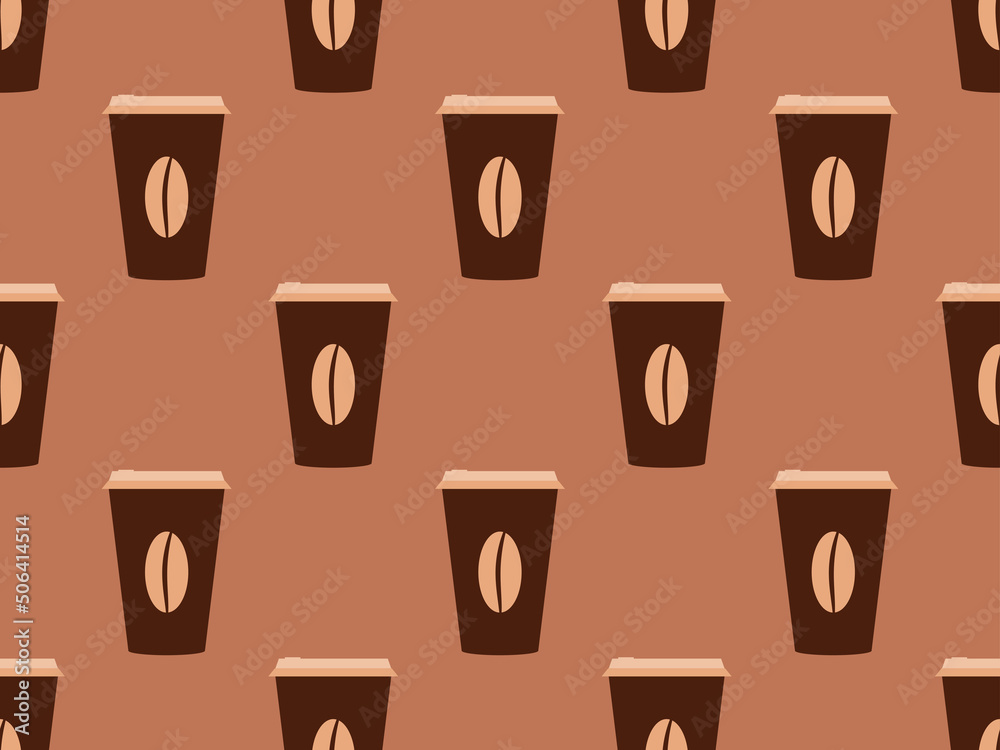 Coffee paper cup seamless pattern. Paper cups with cappuccino and mochaccino. Coffee beans. Design for banners, posters and promotional materials. Vector illustration Coffee paper cup seamless pattern. Paper cups with cappuccino and mochaccino. Coffee beans. Design for banners, posters and promotional materials. Vector illustration
