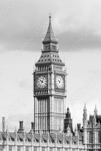 Big Ben, London UK. Black and white retro style London landmarks.