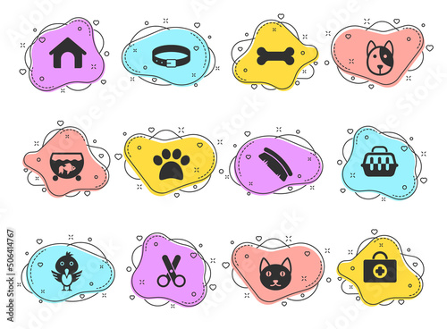 pets glyph vector icons on color bubble shapes isolated on white background. pets icon set for web design, mobile apps and ui design