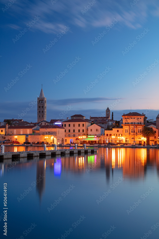 Rab, Rab Island, Croatia. Cityscape image of iconic village Rab, Croatia located on Rab Island at sunset.
