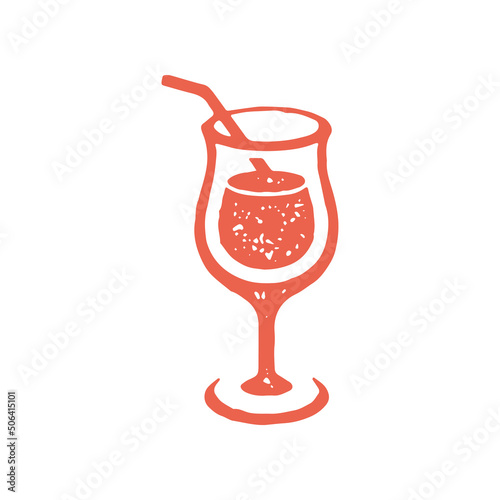 Refreshing summer juice cocktail in elegant goblet with straw red hand drawn grunge texture vector