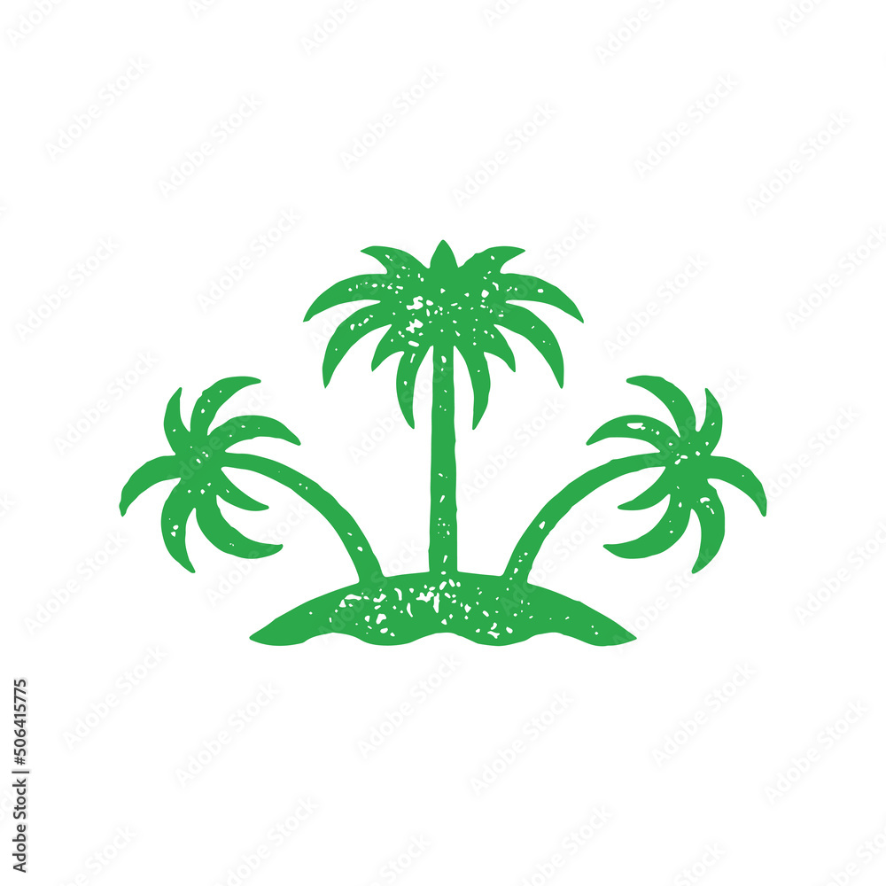 Wild empty tropical island with curved palm sea beach landscape decorative design grunge texture