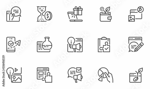 Digital Marketing Related Vector Line Icons Set. Social Media Marketing  Content Marketing  Business Activities. Editable Stroke.