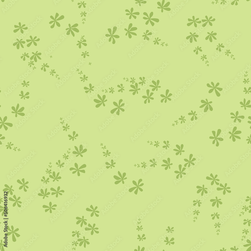 Vector pattern with small green flowers on a light green background.  Liberty style millefleurs. Simple floral, elegant ornament. Repeat design for decor, textile, wallpaper, print, tile