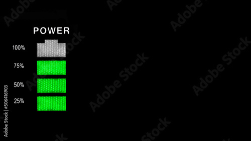 Battery charging indication in green minimalism on a black background